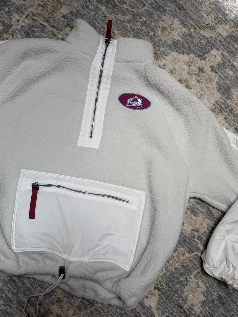 Cozy Cream Sherpa Pullover with Maroon Accent